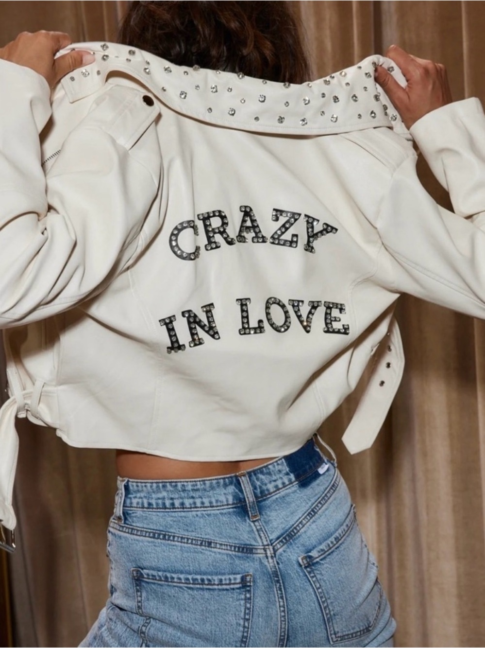 12th Tribe Studded Cream faux Leather Jacket "Crazy In Love"